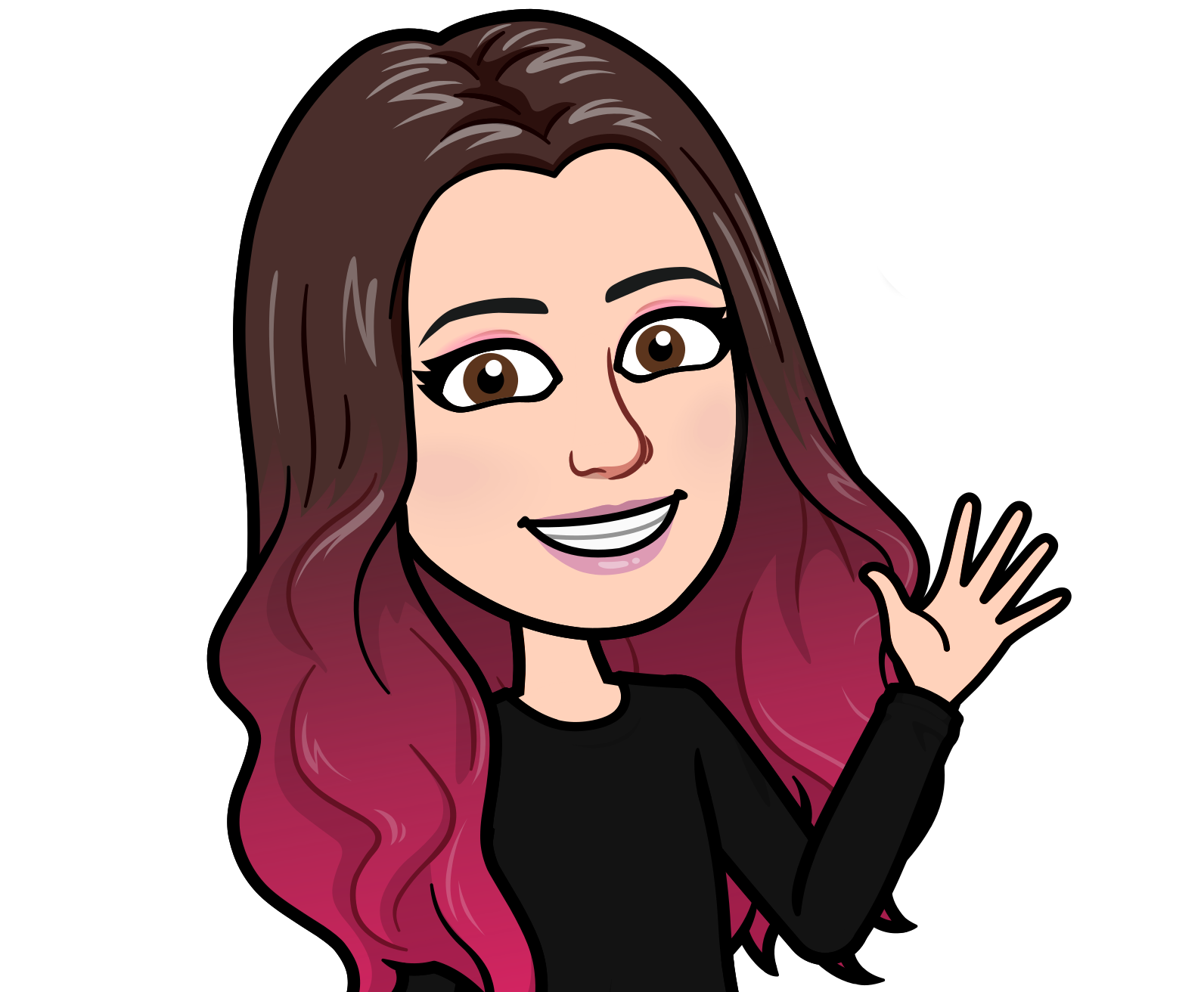 A Bitmoji of me, Ashley Miller, saying 'Hi'